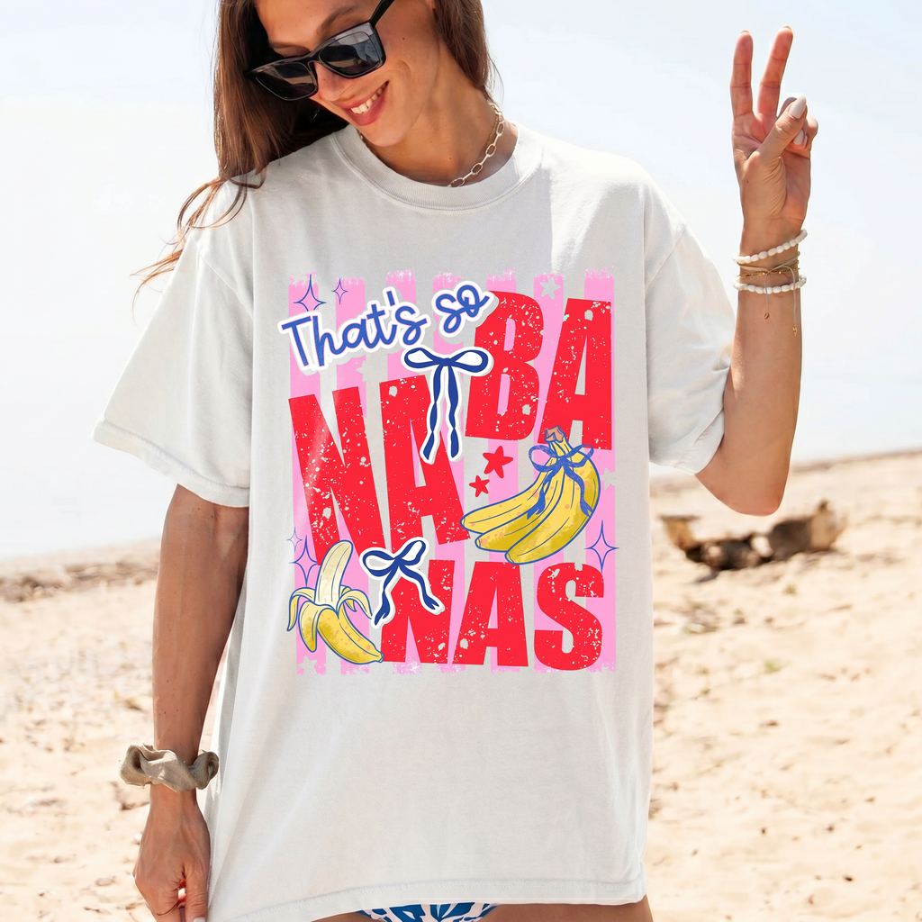 BojjiCo That's So Banana Summer Coquette Bow Graphic T-Shirt Cute Pink Yellow Aesthetic Oversized Tee For Women Trendy Summer Beach Vacation Outfit Y2K Casual Short Sleeve White Cotton Top Girls