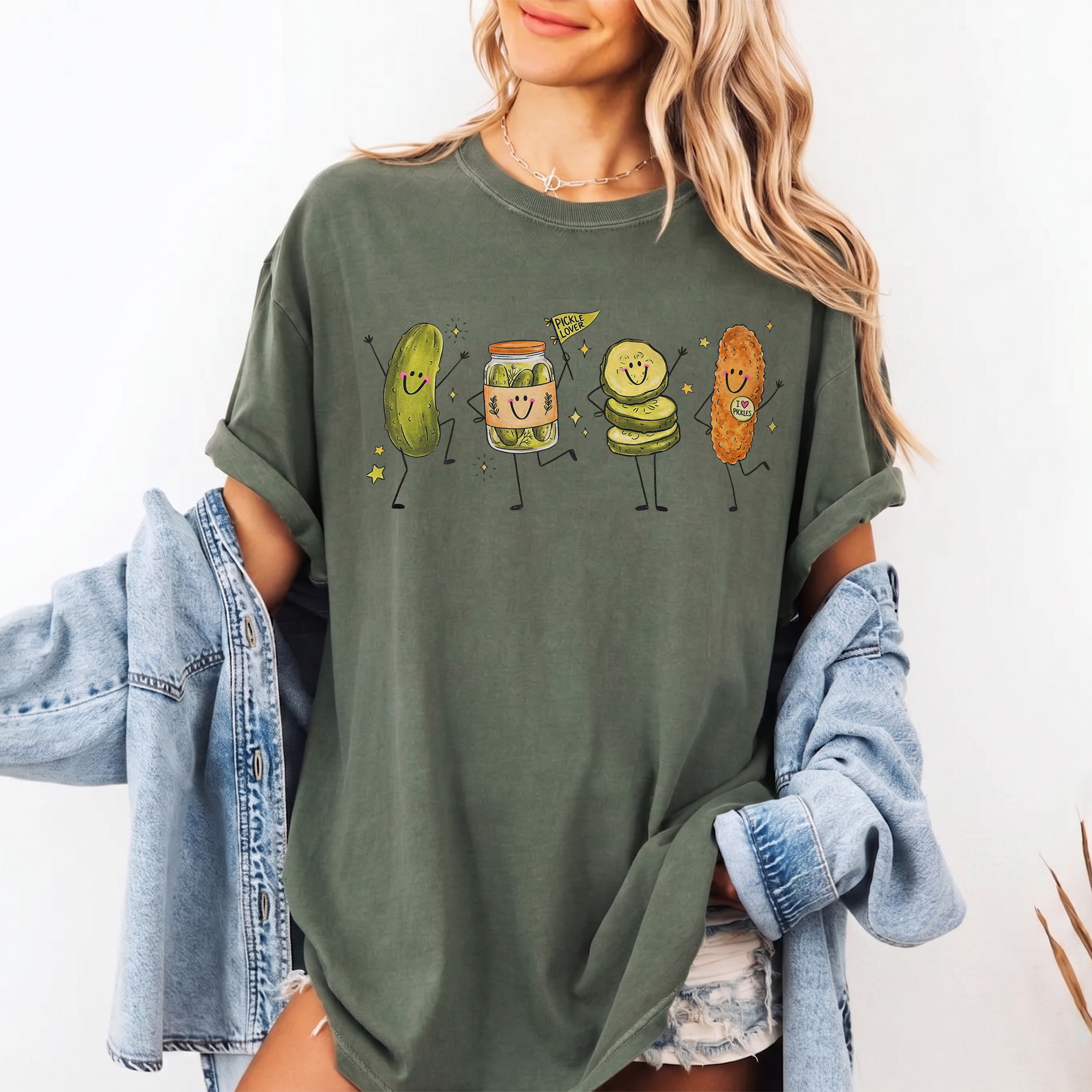 Pickle Lover Graphic Tee Retro Foodie Aesthetic T-Shirt Cotton Oversized Fit Funny Dancing Pickle Cartoon Short Sleeve Crew Neck Summer Top Y2K Gag Gift Just A Girl Who Loves Pickles