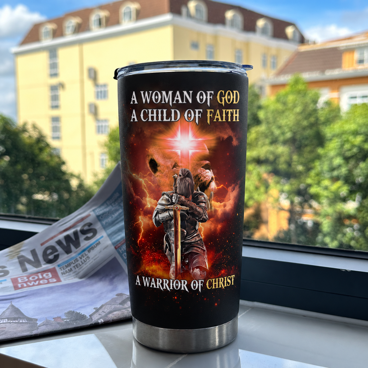 Customer in Austin, Texas wearing A Woman of God Child of Faith Warrior of Christ Christian Tumbler Personalized Gift for Women
