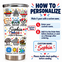 A Year to Remember Tumbler next to custom instructions and text ordering guide.
