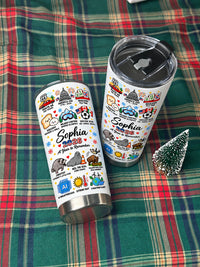 Two A Year to Remember Tumblers placed on a red and green plaid fabric backdrop.
