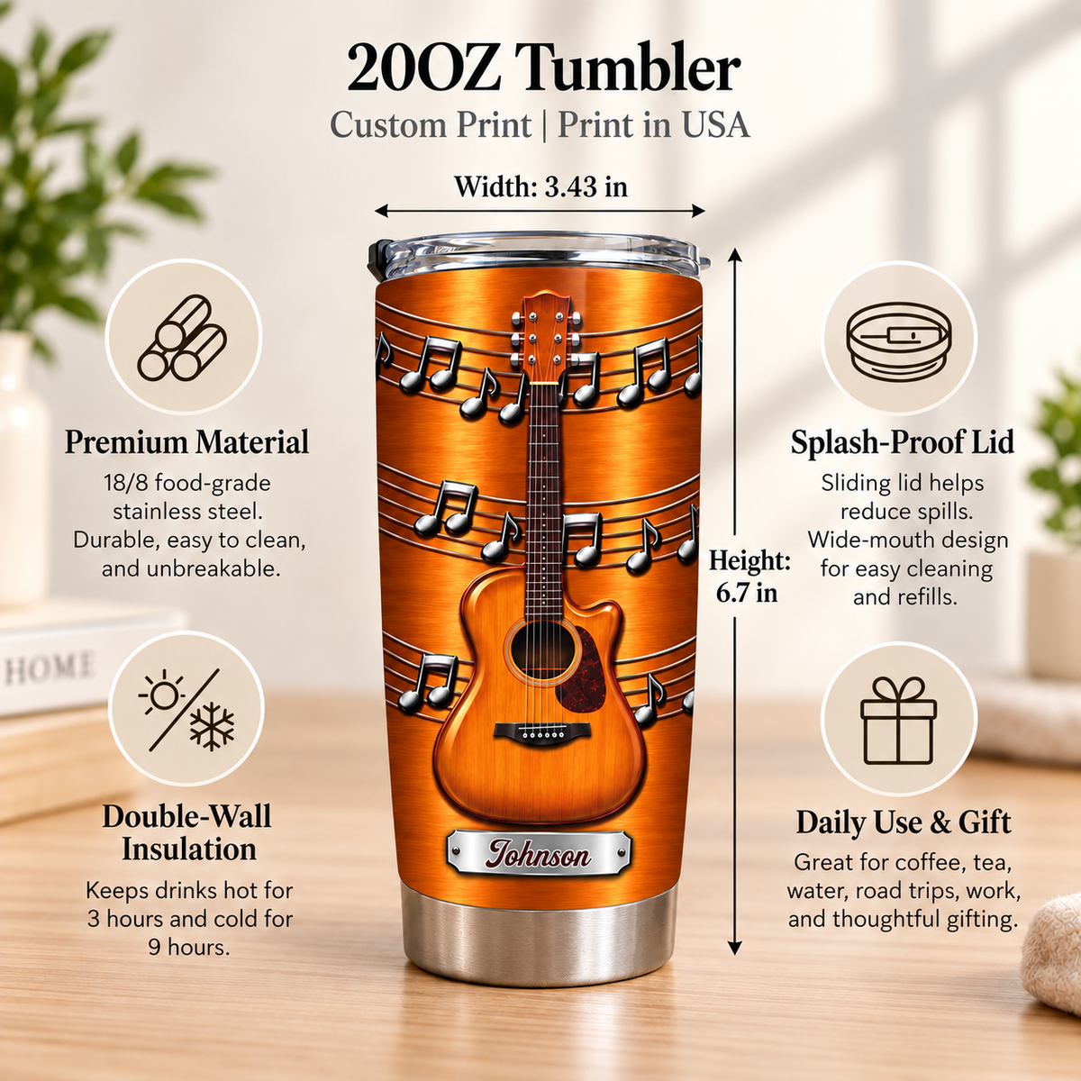 Personalized Acoustic Guitar Music Tumbler Custom Name Guitarist Gift - product view 9
