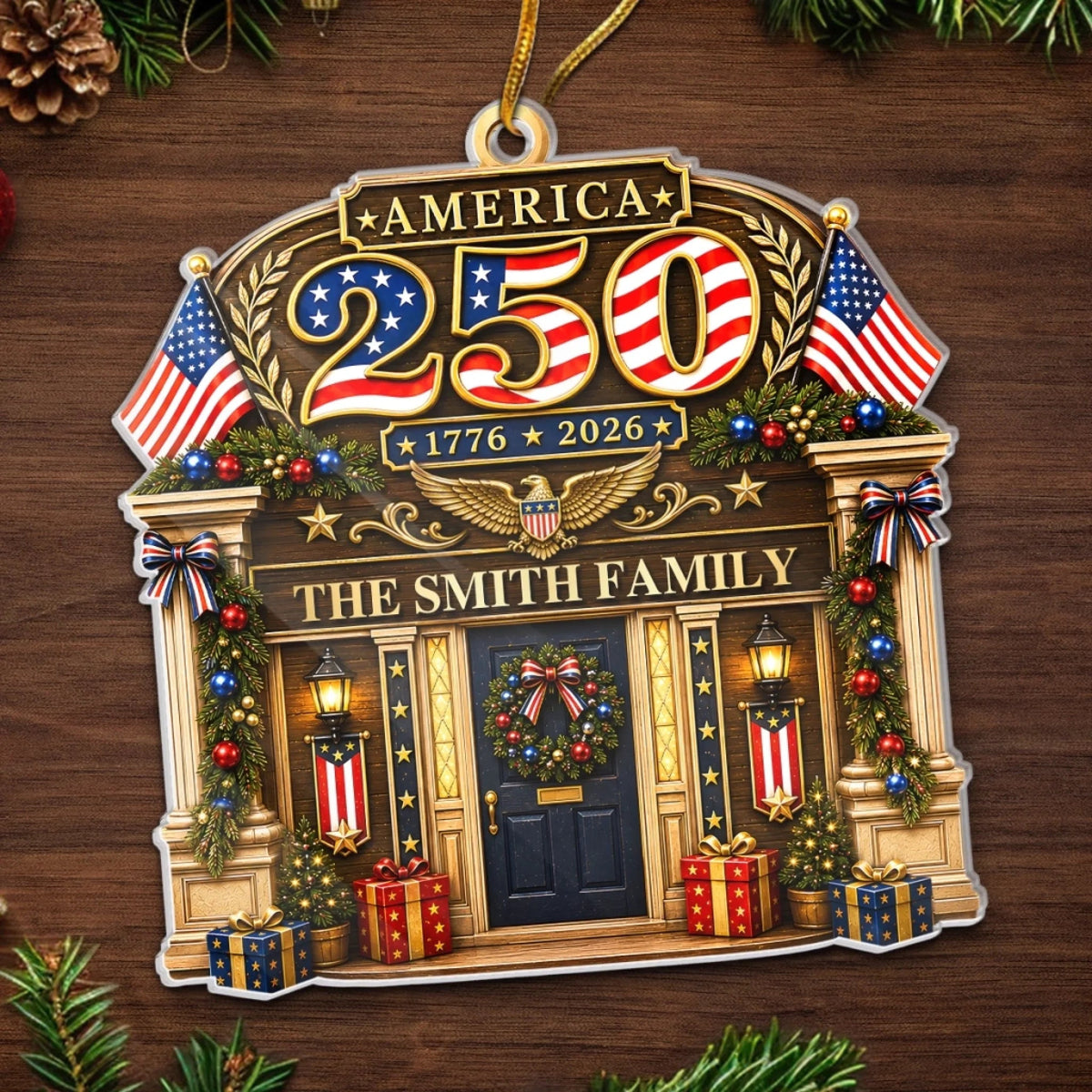 Customer in Austin, Texas wearing America 250 1776 2026 Christmas Ornament, Patriotic USA 250th Anniversary Keepsake Gift