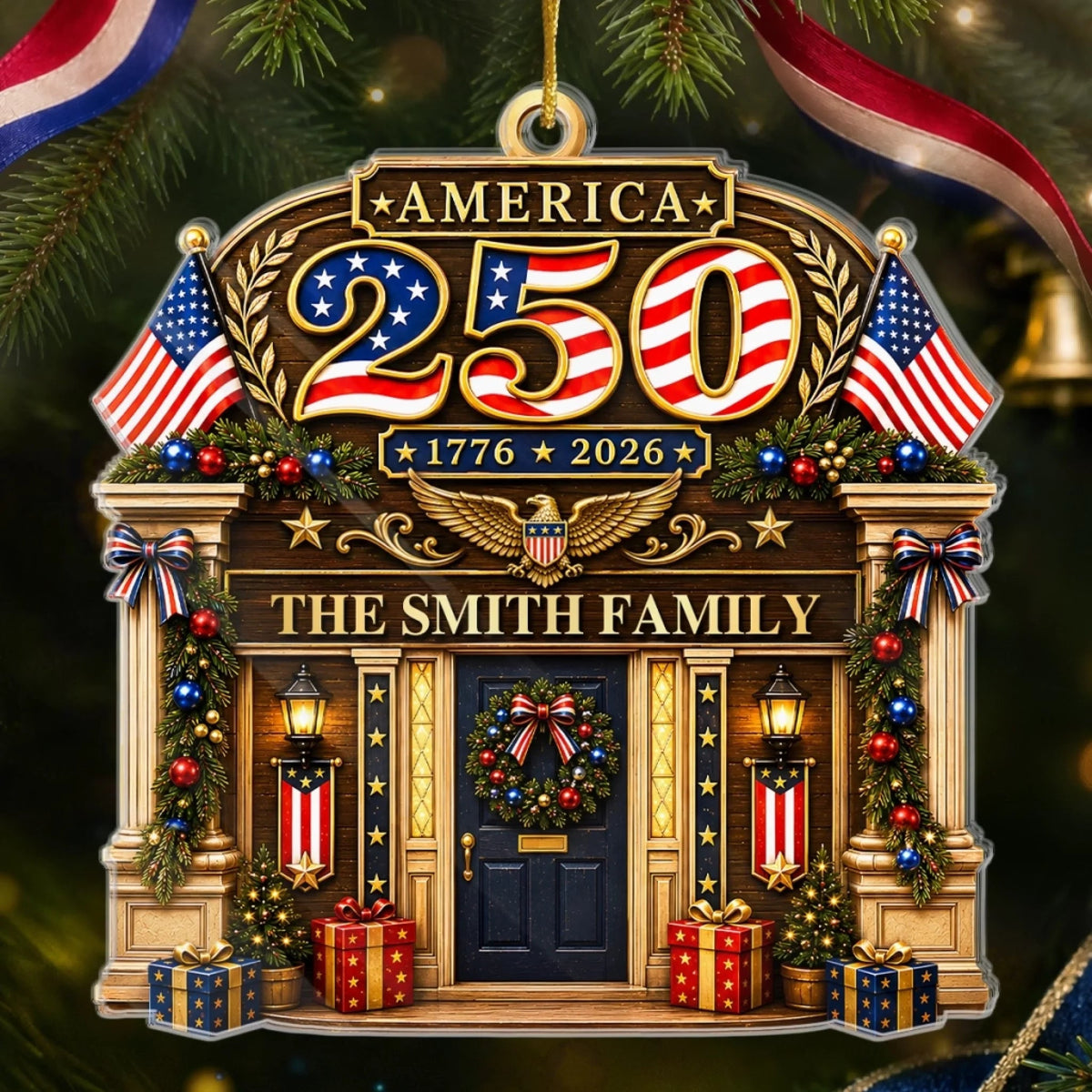 America 250 1776 2026 Christmas Ornament, Patriotic USA 250th Anniversary Keepsake Gift available at our Austin, Texas warehouse