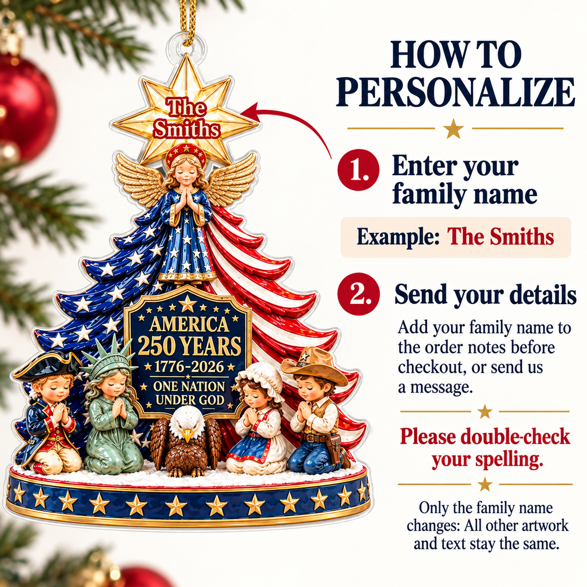 America 250 Angel Tree Ornament - product detail 2