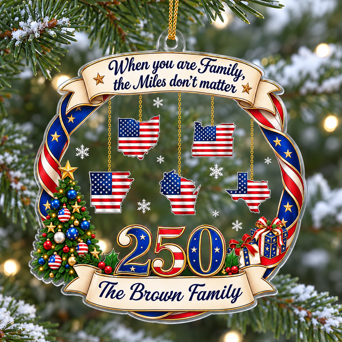 Personalized America 250 Family State Ornament Long Distance Christmas Gift - main design