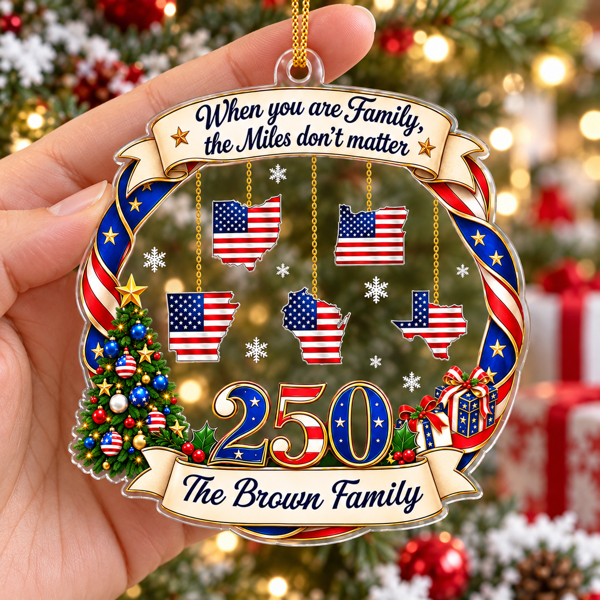 Personalized America 250 Family State Ornament Long Distance Christmas Gift - product view 2