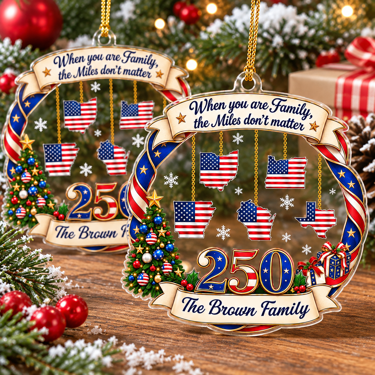 Personalized America 250 Family State Ornament Long Distance Christmas Gift - product view 3