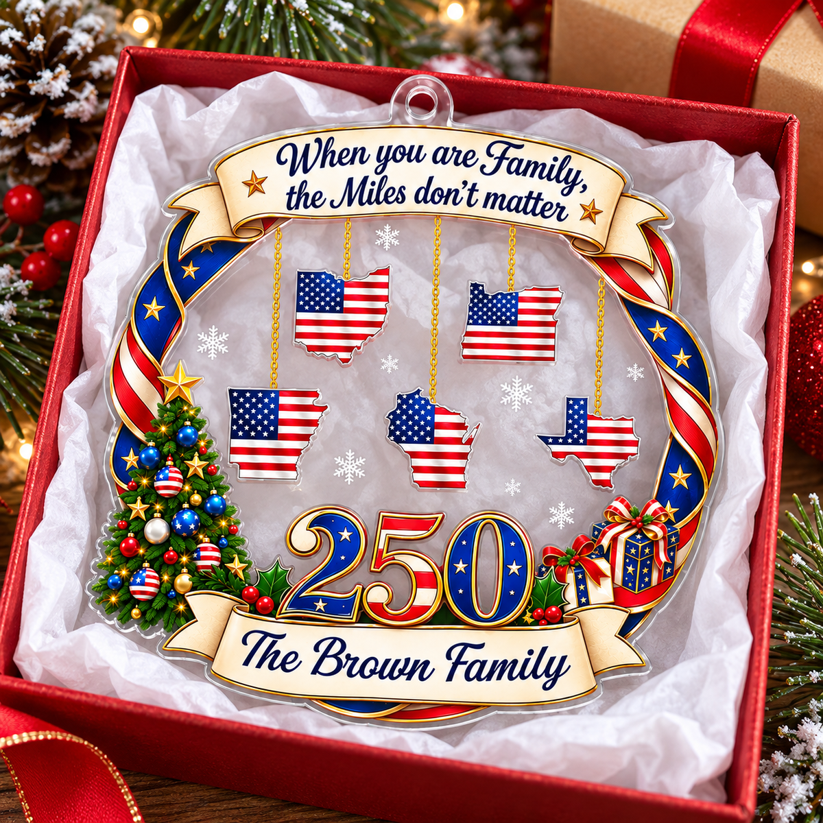 Personalized America 250 Family State Ornament Long Distance Christmas Gift - product view 4