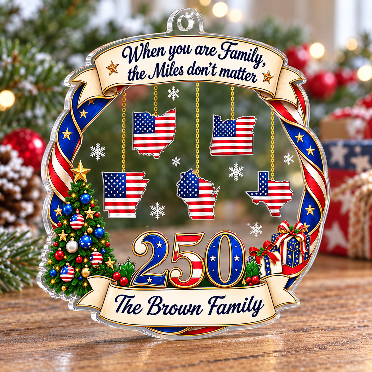 Personalized America 250 Family State Ornament Long Distance Christmas Gift - product view 5