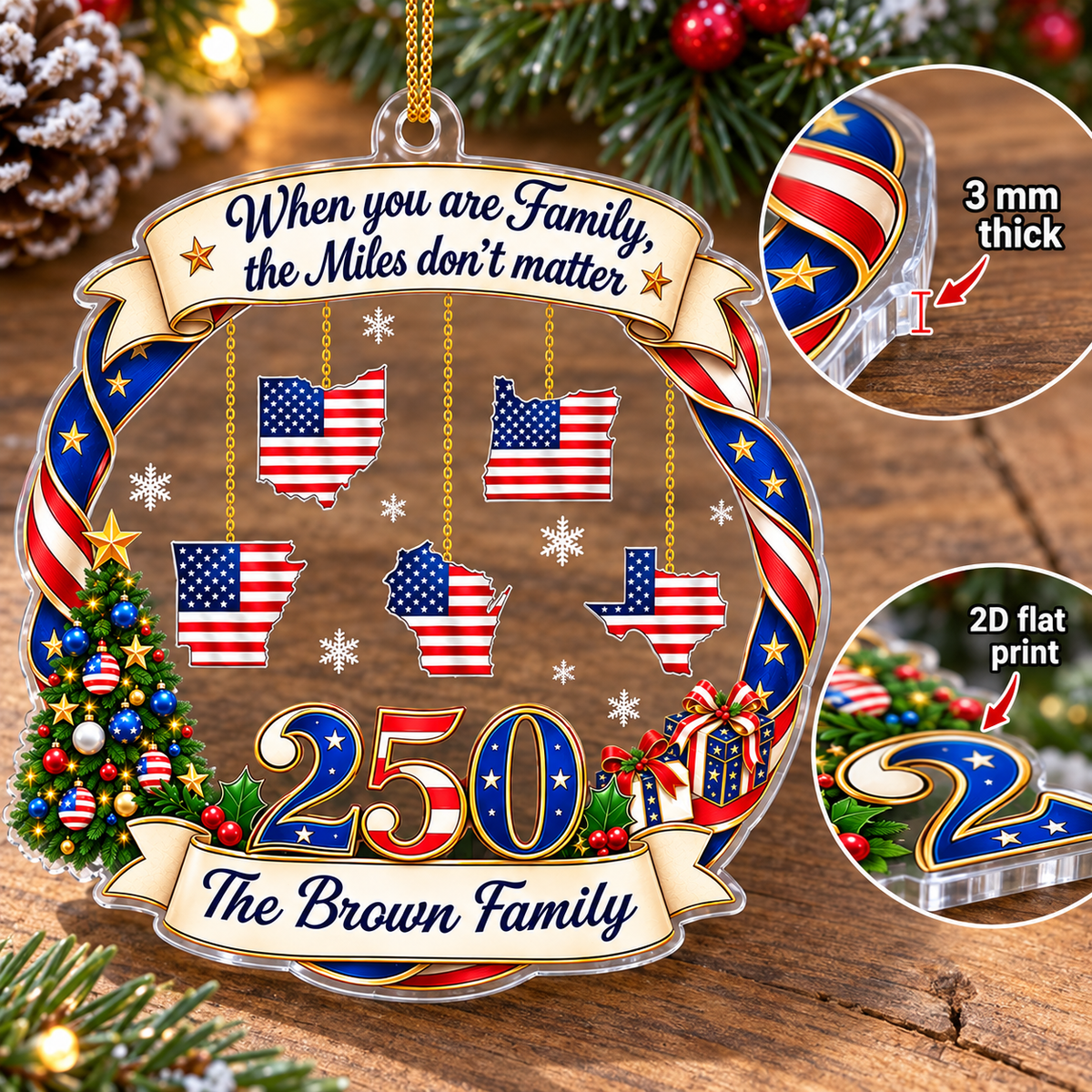 Personalized America 250 Family State Ornament Long Distance Christmas Gift - product view 7