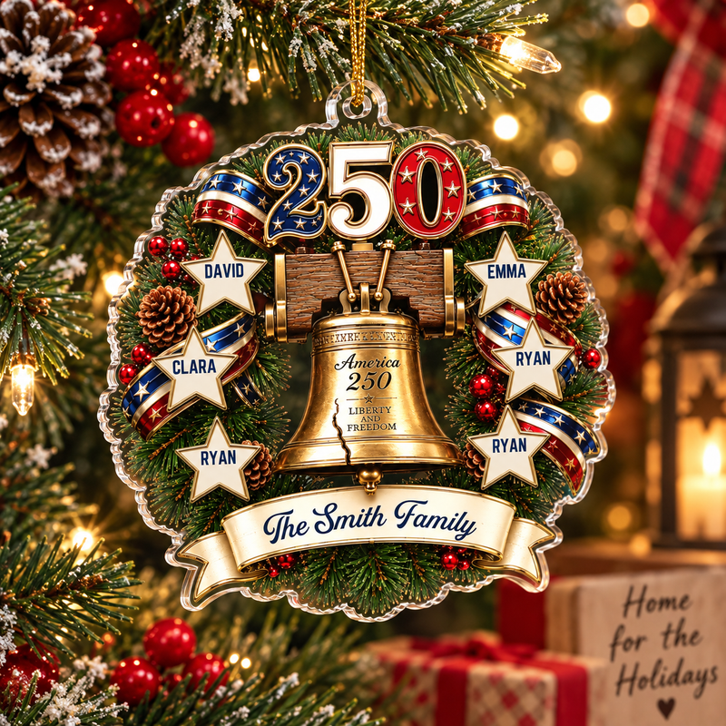 America 250 Liberty and Freedom Personalized Christmas Ornament Patriotic Family Gift available at our Austin, Texas warehouse