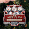 America 250 Ornament 250 Years of Freedom 1776-2026 Patriotic Snowman Truck Christmas Keepsake Gift on a hanger, ready to ship from Austin, Texas