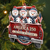 Close-up of America 250 Ornament 250 Years of Freedom 1776-2026 Patriotic Snowman Truck Christmas Keepsake Gift for streetwear fans in Austin, Texas