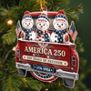 Customer in Austin, Texas wearing America 250 Ornament 250 Years of Freedom 1776-2026 Patriotic Snowman Truck Christmas Keepsake Gift