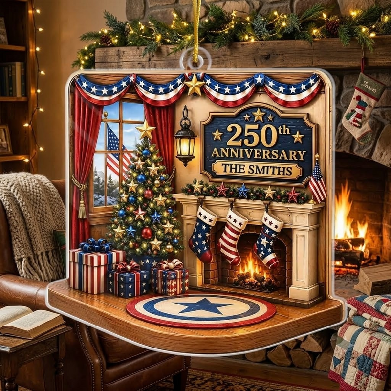America 250th Anniversary Acrylic Ornament, Personalized Family Name Patriotic Christmas Holiday Dec available at our Austin, Texas warehouse