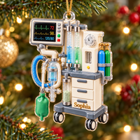 Anesthesia Machine Ornament Personalized Acrylic hanging on a festive Christmas tree