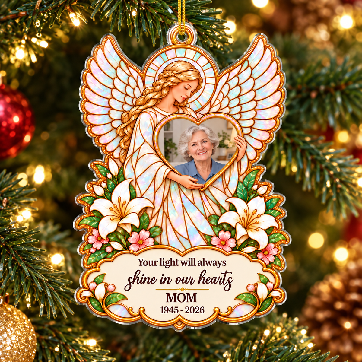 Personalized Angel Memorial Photo Ornament Custom Name Remembrance Gift - main design