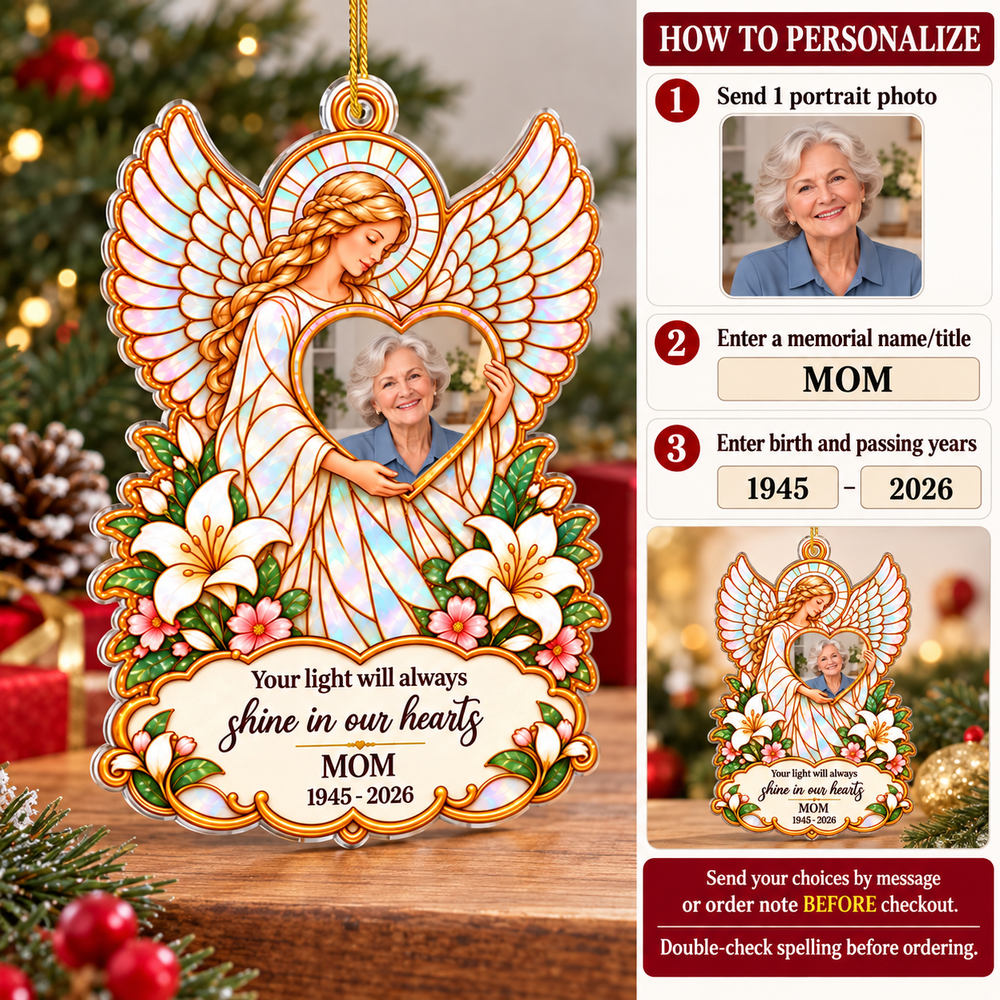 Personalized Angel Memorial Photo Ornament Custom Name Remembrance Gift - personalization options and ordering guide