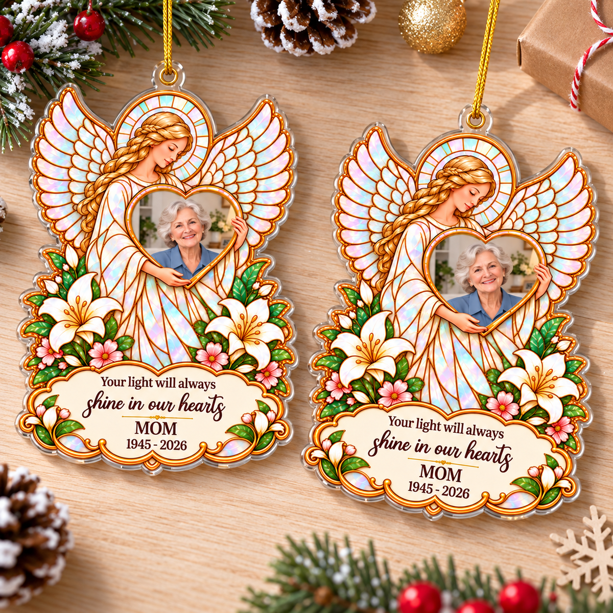 Personalized Angel Memorial Photo Ornament Custom Name Remembrance Gift - product view 4