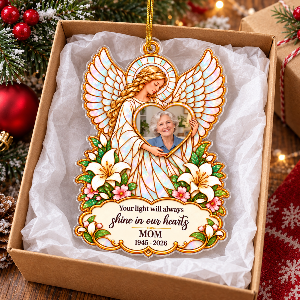 Personalized Angel Memorial Photo Ornament Custom Name Remembrance Gift - product view 5