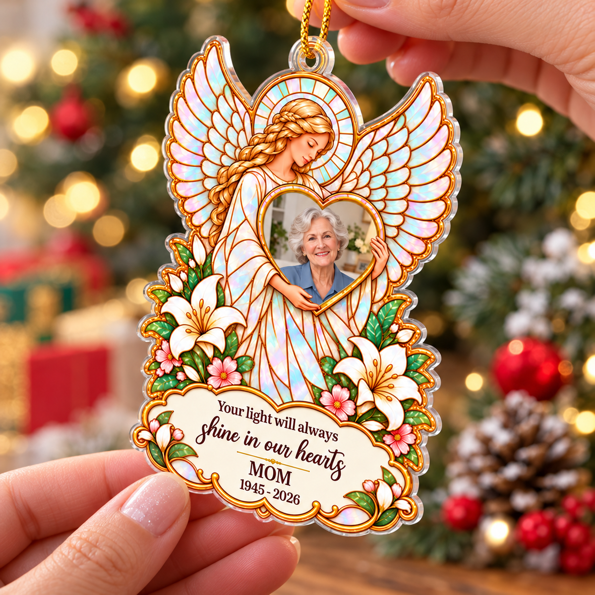 Personalized Angel Memorial Photo Ornament Custom Name Remembrance Gift - product view 6