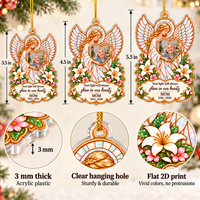 Personalized Angel Memorial Photo Ornament Custom Name Remembrance Gift - dimensions and material guide