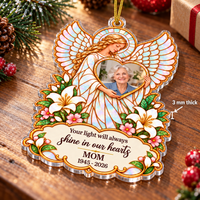 Personalized Angel Memorial Photo Ornament Custom Name Remembrance Gift - material and flat printed surface detail