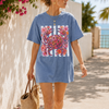 Leopard Print Crab Graphic Tee T-Shirt Preppy Coastal Summer Coquette Aesthetic Oversized Short Sleeve Crew Neck Floral Crab Graphic Top With Striped Background Seafood Lover Vacation Gift