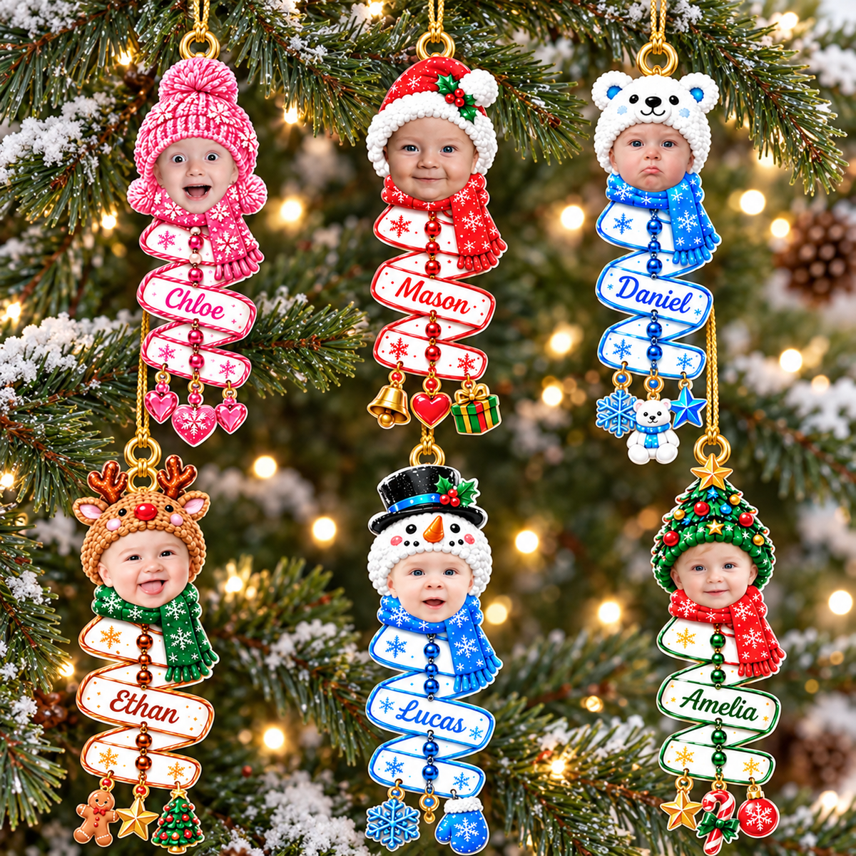 Personalized Baby Photo Christmas Ornament Custom Name Holiday Keepsake - main design