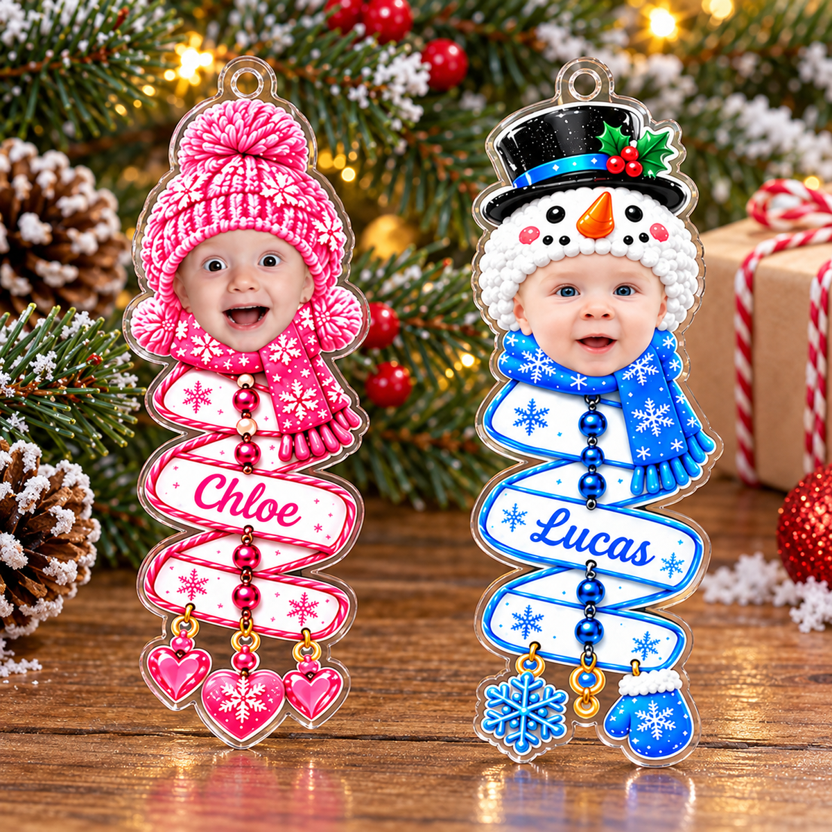 Personalized Baby Photo Christmas Ornament Custom Name Holiday Keepsake - product view 3