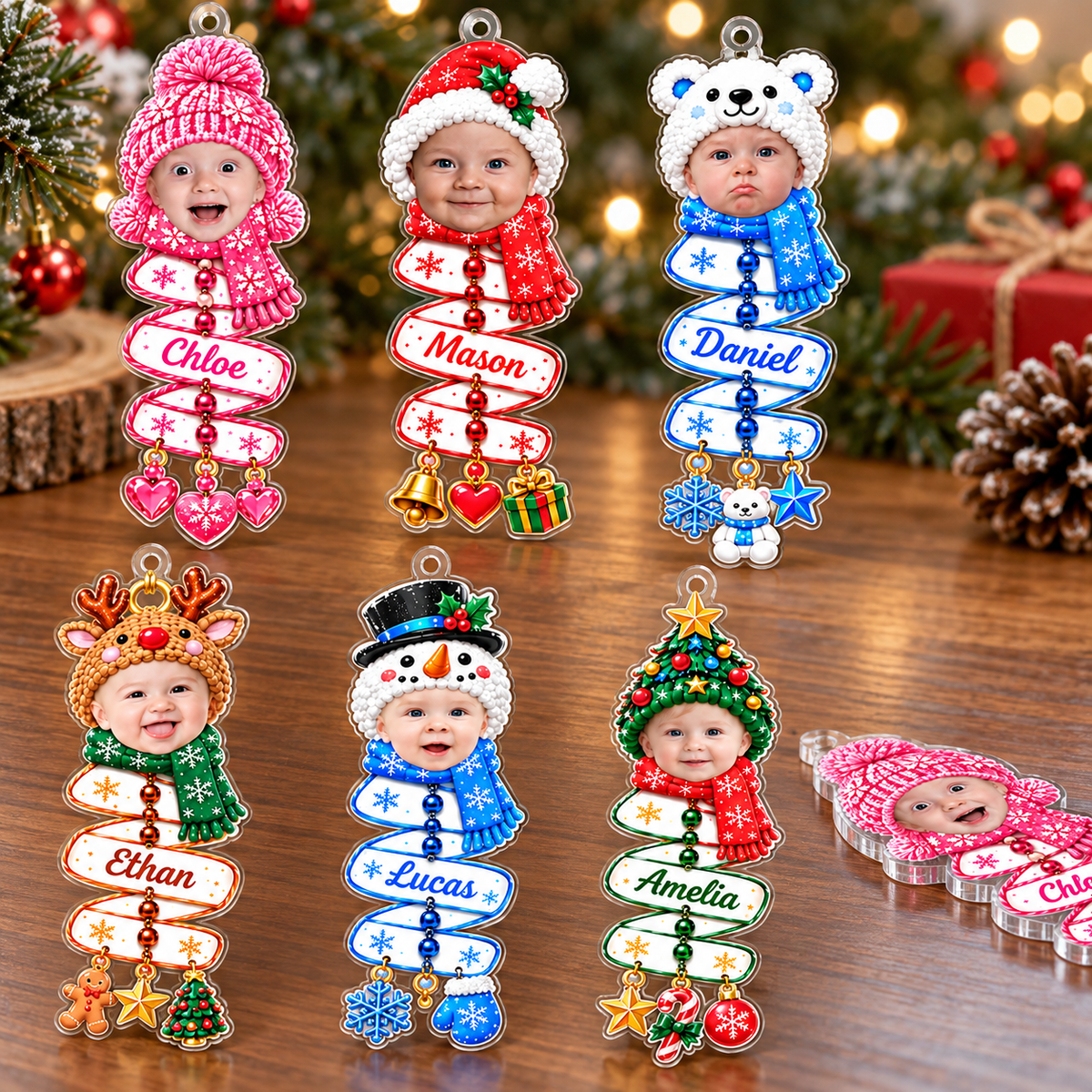 Personalized Baby Photo Christmas Ornament Custom Name Holiday Keepsake - product view 5