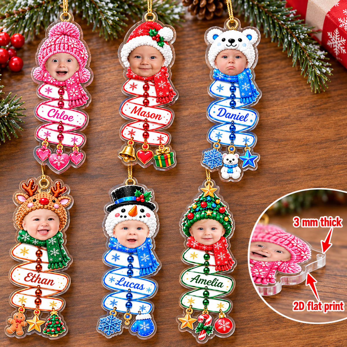 Personalized Baby Photo Christmas Ornament Custom Name Holiday Keepsake - product view 7