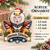 Graphic showing available sizing options for the personalized acrylic ornament.
