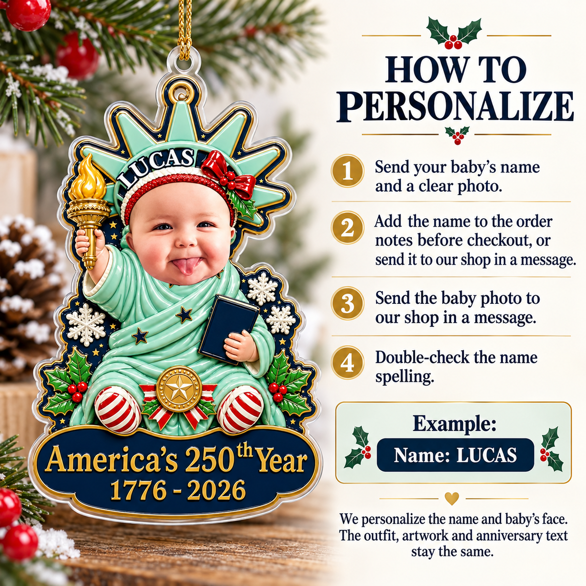 Baby Photo Liberty America 250 Ornament - product detail 8
