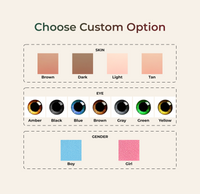 Personalization chart showing options for skin tone, eye color, and gender for custom baby ornaments.
