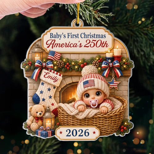 Baby's First Christmas America's 250th Ornament, Personalized Baby Keepsake Custom Name, Gift for Ne on a hanger, ready to ship from Austin, Texas