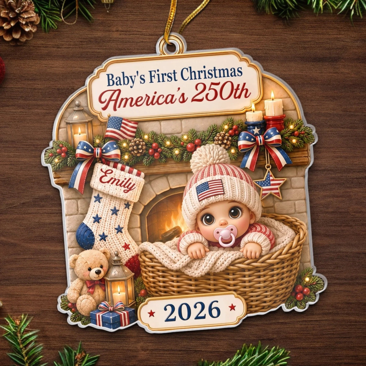 Baby's First Christmas America's 250th Ornament, Personalized Baby Keepsake Custom Name, Gift for Ne available at our Austin, Texas warehouse
