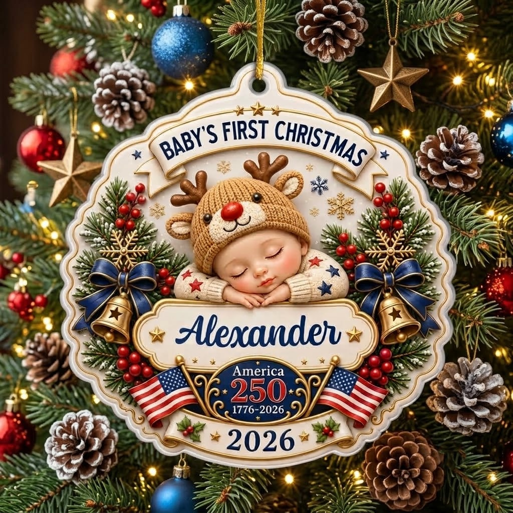 Baby's First Christmas Ornament 2026 America 250 1776-2026, Personalized Newborn Keepsake Holiday Gi available at our Austin, Texas warehouse