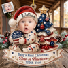 Baby's First Christmas Ornament 2026 Born in America's 250th Year Patriotic Holiday Keepsake Gift on a hanger, ready to ship from Austin, Texas