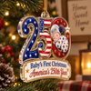 Customer in Austin, Texas wearing Baby's First Christmas Ornament America's 250th Year Personalized Keepsake Gift for New Parents