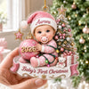 Customer in Austin, Texas wearing Baby's First Christmas Ornament Personalized Pink Santa Hat Girl Keepsake Gift
