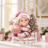 Close-up of Baby's First Christmas Ornament Personalized Pink Santa Hat Girl Keepsake Gift for streetwear fans in Austin, Texas