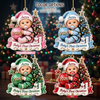 Close-up of Baby's First Christmas Ornament Personalized Pink Santa Hat Girl Keepsake Gift for streetwear fans in Austin, Texas