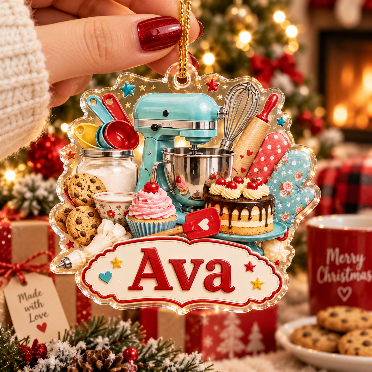 Baking Kitchen Christmas Ornament Personalized Stand Mixer Holiday Gift for Home Bakers on a hanger, ready to ship from Austin, Texas