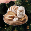 Close-up of Baking Themed Christmas Ornament, Rustic Bread And Flour Jar Kitchen Decor, Custom Name Baker Gift F for streetwear fans in Austin, Texas
