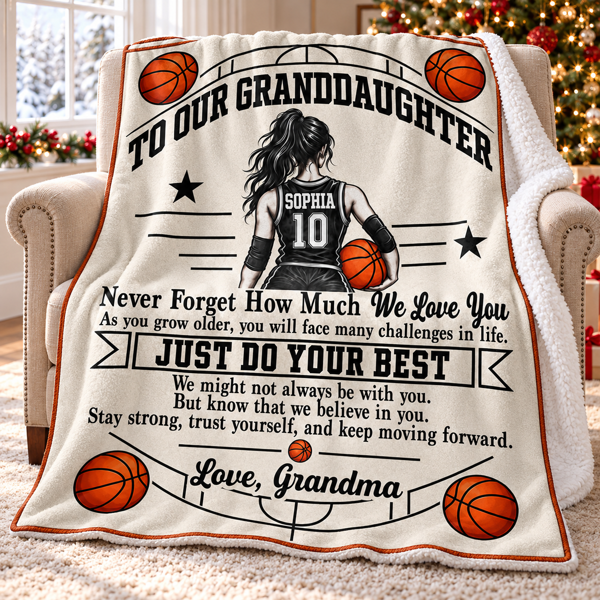Personalized Basketball Granddaughter Blanket Custom Name Jersey Number Gift — main product view
