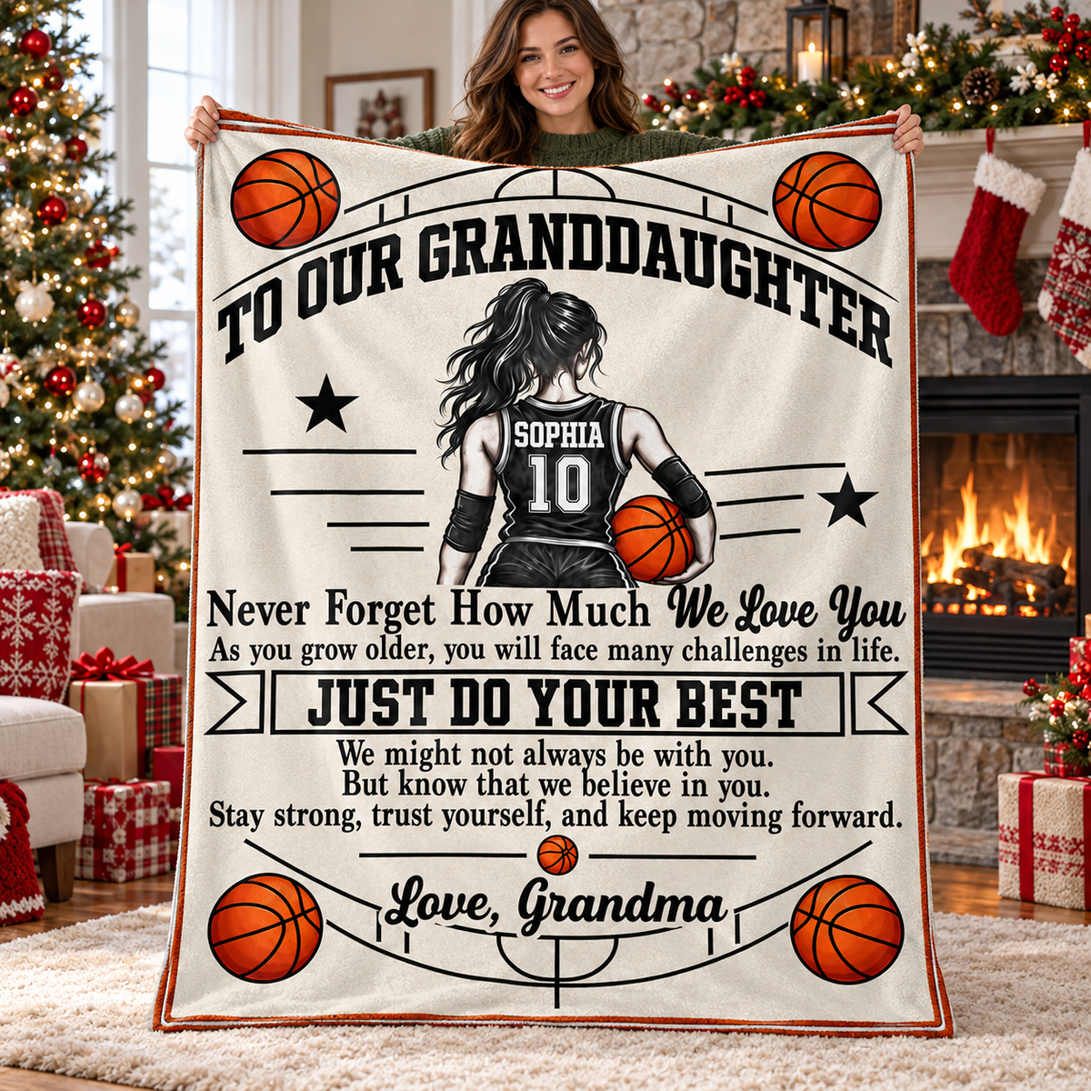 Personalized Basketball Granddaughter Blanket Custom Name Jersey Number Gift — product view 4