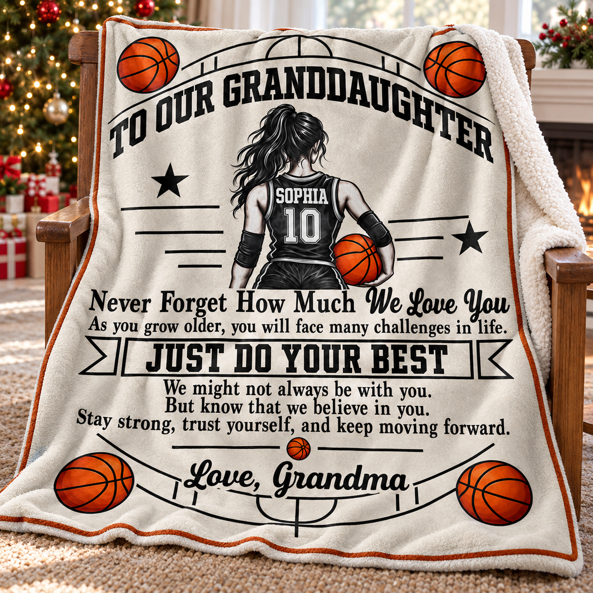 Personalized Basketball Granddaughter Blanket Custom Name Jersey Number Gift — product view 5