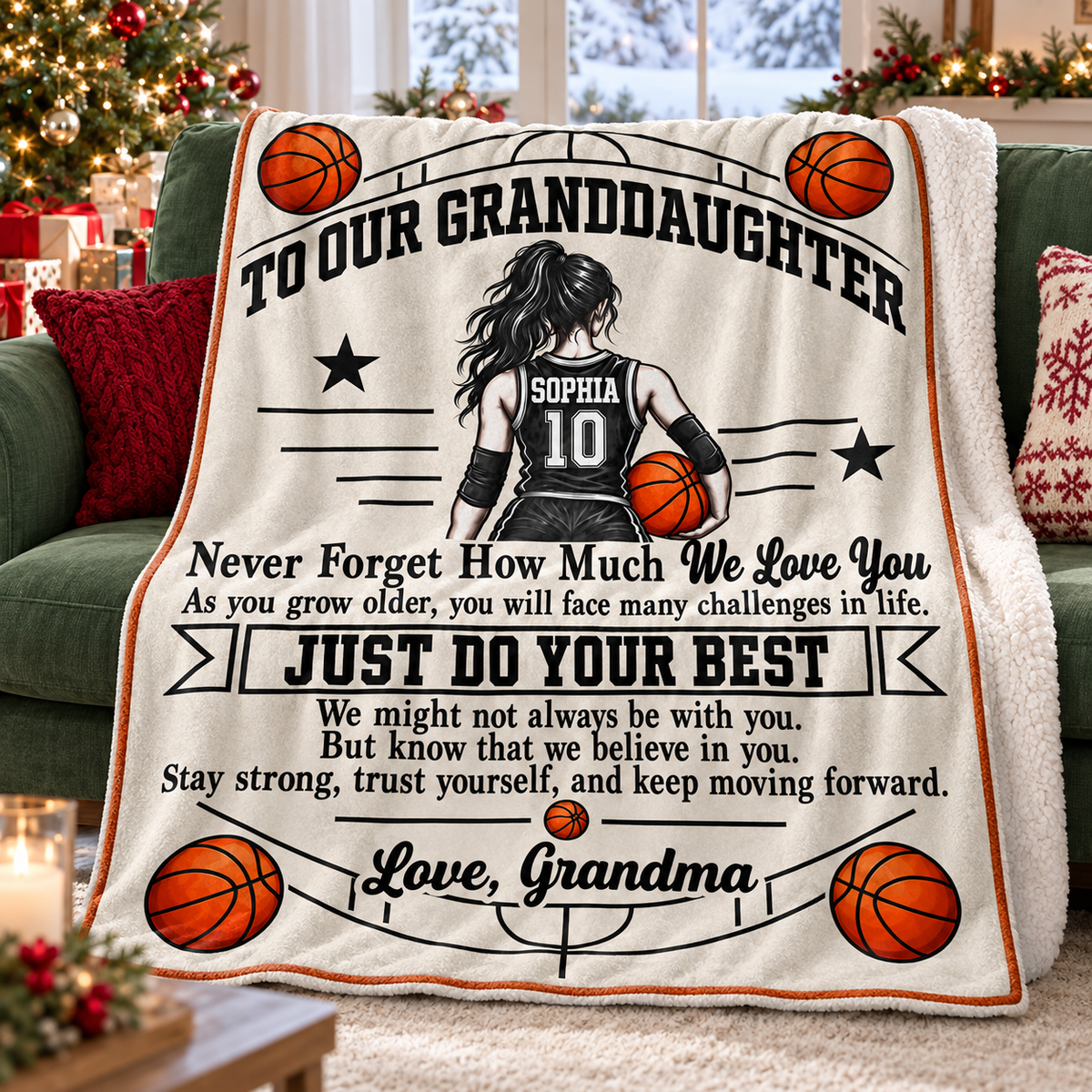 Personalized Basketball Granddaughter Blanket Custom Name Jersey Number Gift — product view 6